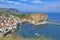 Aerial view of Staithes and Cowbar Nabb 2, from Penny Nabb clifftops 4, Yorkshire Moors, England