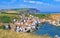 Aerial view of Staithes and Cowbar Nabb, from Penny Nabb clifftops 4, Yorkshire Moors, England