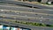 Aerial view, Static vertical top down aerial view of traffic on freeway interchange at night