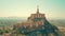 Aerial view of statue of Christ and Castillo de Monteagudo, Spain