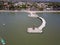 Aerial view of the statue of Christ the Fisherman and the Chapala boardwalk