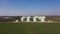 Aerial view of the steel grain silos outdoors.