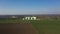 Aerial view of the steel grain silos outdoors near the fields