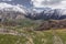 Aerial view of Stepantsminda Kazbegi small town near mountain Kazbek in Georgia