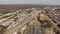 Aerial view of still commuter train and industrial downtown Raleigh NC