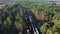 Aerial view of the stock platform of the Museum of railway transport in the open air, there are many different retro