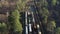 Aerial view of the stock platform of the Museum of railway transport in the open air, there are many different retro