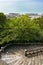 Aerial view of stone staircase bend