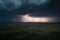 aerial view of storm approaching, with lightning and thunderstorms in the sky