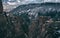 Aerial view of strangely shaped Belogradchik Rocks in Bulgaria