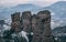 Aerial view of strangely shaped Belogradchik Rocks in Bulgaria