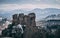 Aerial view of strangely shaped Belogradchik Rocks in Bulgaria