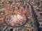 Aerial view on streets of Kathmandu and a stupa of Boudnath is created in the form of a Buddhist mandala. Nepal