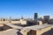 Aerial view on streets of the old city and unfinished minaret Kalta Minor. Uzbekistan. Khiva