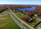 The aerial view of the stunning fall foliage and the Bear Creek Lake on Route 903 by Jim Thorpe, Pennsylvania, U.S