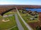 The aerial view of the stunning fall foliage and the Bear Creek Lake on Route 903 by Jim Thorpe, Pennsylvania, U.S