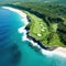 Aerial view of a stunning golf course on a rocky clifftop in a posh tourist destination on paradise island of In the