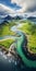 Aerial View Of Stunning Scottish River And Hills