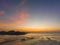 Aerial view stunning sky at sunrise above Ko Yao Noi island.