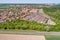 Aerial view of a suburb on the outskirts of Wolfsburg in Germany, with terraced houses, semi-detached houses and detached houses,