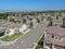 Aerial view suburban neighborhood with big villas