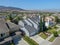 Aerial view suburban neighborhood with big villas