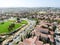 Aerial view suburban neighborhood with identical villas next to each other. San Diego, California