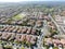 Aerial view suburban neighborhood with identical villas next to each other. San Diego, California