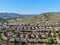 Aerial view suburban neighborhood with identical villas next to each other in the valley. San Diego, California,