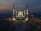 Aerial view of Sultan Salahuddin Abdul Aziz Shah mosque during gloomy blue hour