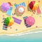 Aerial view of summer beach in flat design style