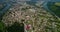 Aerial view of the summer Dnister river bend canyon and famous Ukrainian Zalischyky town. Ternopil region, Ukraine