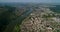 Aerial view of the summer Dnister river bend canyon and famous Ukrainian Zalischyky town. Ternopil region, Ukraine