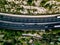 Aerial view of summer landscape with road. Highway with cars in rural Italy