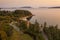 Aerial View of a Summer Sunset On an Island in the Salish Sea.