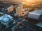 Aerial view of a sunrise over the buildings in downtown Trenton, New Jersey