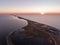 Aerial view of a sunrise over Byriuchyi Island - spit between Azov Sea and Utljuk Lyman , Azov-sivash national park