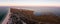 Aerial view of a sunrise over Byriuchyi Island - spit between Azov Sea and Utljuk Lyman , Azov-sivash national park