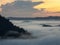 Aerial view of sunrise over Danum valley rainforest