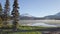 Aerial view of sunrise at Sparks Lake, Bend, Oregon, USA Drone panorama view of picturesque northwest natural landscape