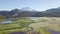 Aerial view of sunrise at Sparks Lake, Bend, Oregon, USA Drone panorama view of picturesque northwest natural landscape