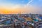 aerial view sunset above Wat Traimit in Bangkok