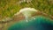 Aerial view Sunset and Atwayan beach with rocks. Travelling tour in Asia: Palawan, Philippines. Fisheye view.