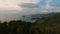 Aerial view of a sunset in forest tree agriculture mountain landscape