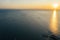 Aerial view of sunset in Hel penisula Jastarnia Puck Bay Baltic Sea