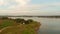 Aerial view of sunset on lake with reflection of clouds on the lake - Gruza lake, Kragujevac, Serbia