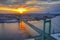 Aerial View of Sunset over City of Philadelphia from the Delaware River and Walt Whitman Bridge