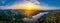 Aerial view of sunset over Ullswater lake in Lake District, a region and national park in Cumbria in northwest England