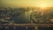 aerial view of sunset sky over chaopraya river and sathorn bridge in heart of bangkok thailand capital