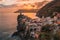 Aerial view during sunset at Vernazza, Cinque Terre